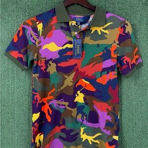 New Polo Ralph Lauren Colorful Pony Logo Camo Camoflage Polo Shirt Boys SZ Large
